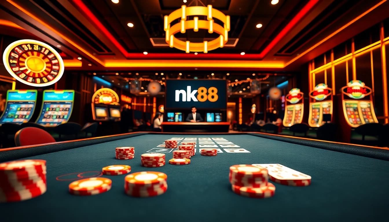Experience high-stakes action at nk88 online casino with vibrant gaming tables and slot machines.