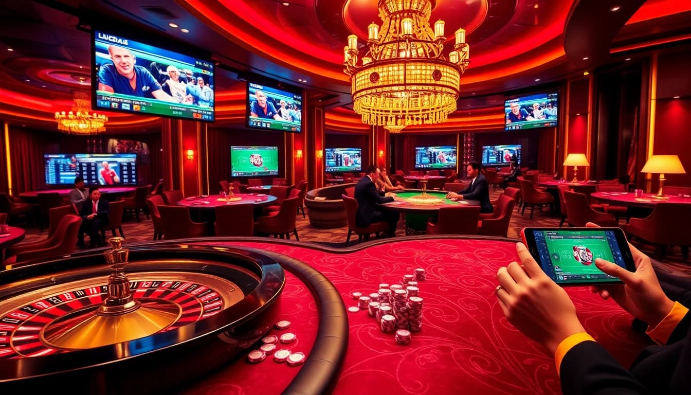 Engage in exhilarating gameplay at https://lu88.soccer/ with a stunning casino scene featuring roulette, poker chips, and luxury ambiance.