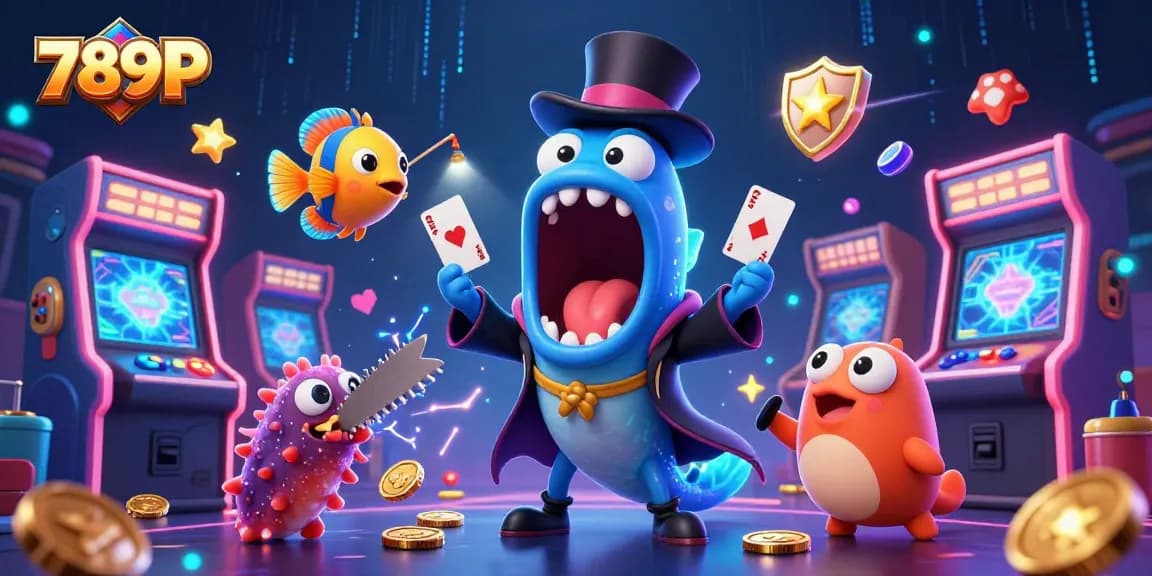 Experience magic at 789P as vibrant characters engage in thrilling card tricks within a rich casino setting.