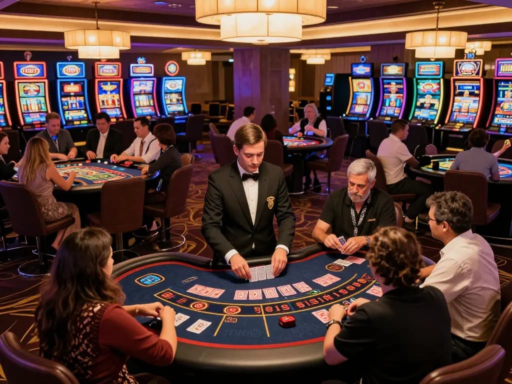 Players enjoying a thrilling moment at JUN88 casino gaming tables, showcasing vibrant atmosphere.