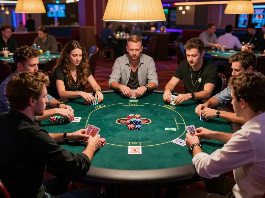 Players engaging in a vibrant poker game at GG88 casino, showcasing dynamic gameplay and social atmosphere.