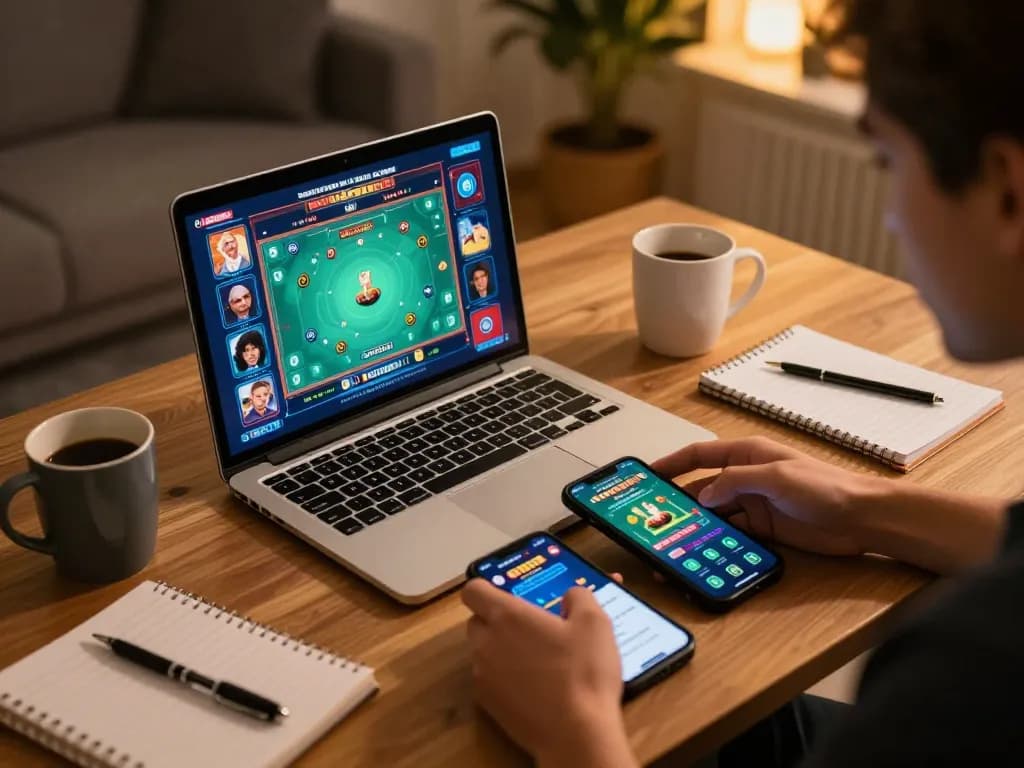 Player enjoying non gamstop casinos on laptop in cozy home office with strategy notes.