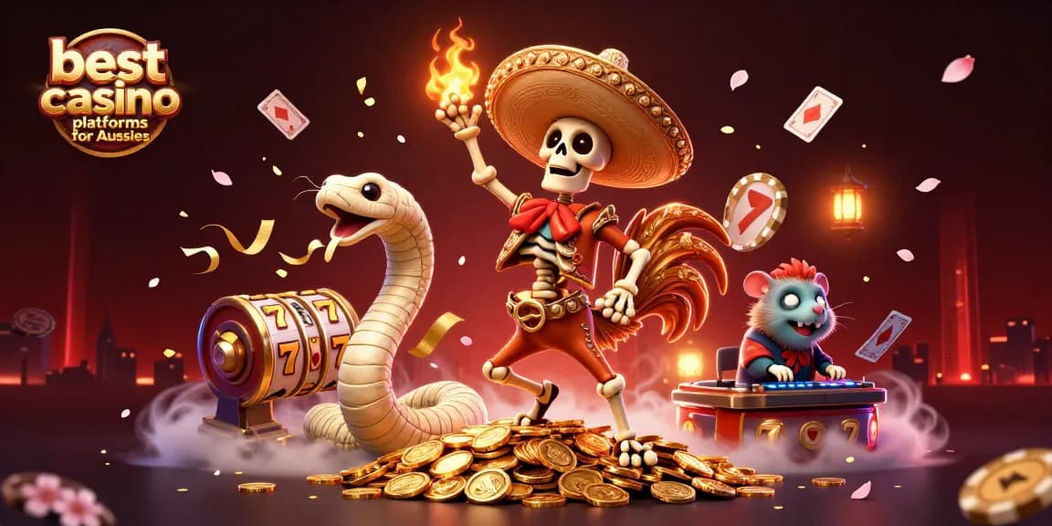 Experience the thrill of the best casino platforms for Aussies in this vibrant, action-packed illustration.