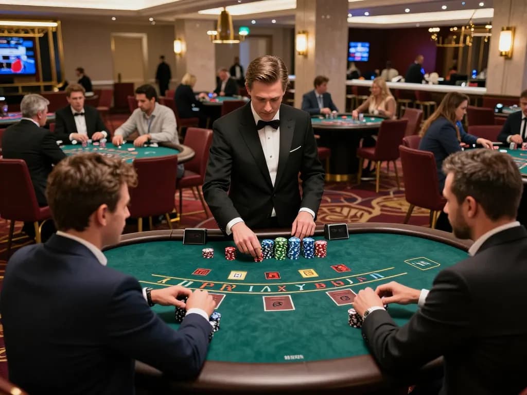 Players engaged in a thrilling blackjack game at five88i casino, showcasing excitement and strategy.