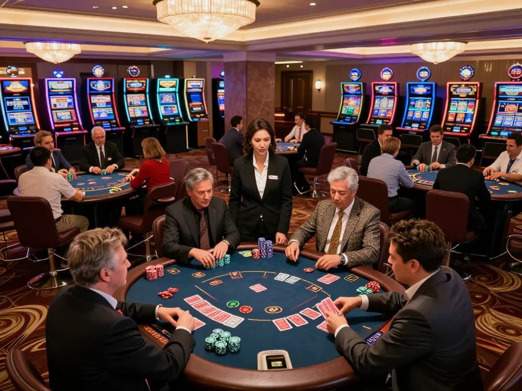 Players explore strategy at tx88 blackjack tables in a luxury casino setting, vibrant atmosphere alive with excitement.