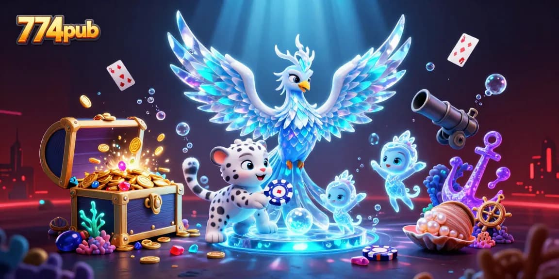 Experience thrilling gaming action at 774pub with vibrant characters and casino elements.