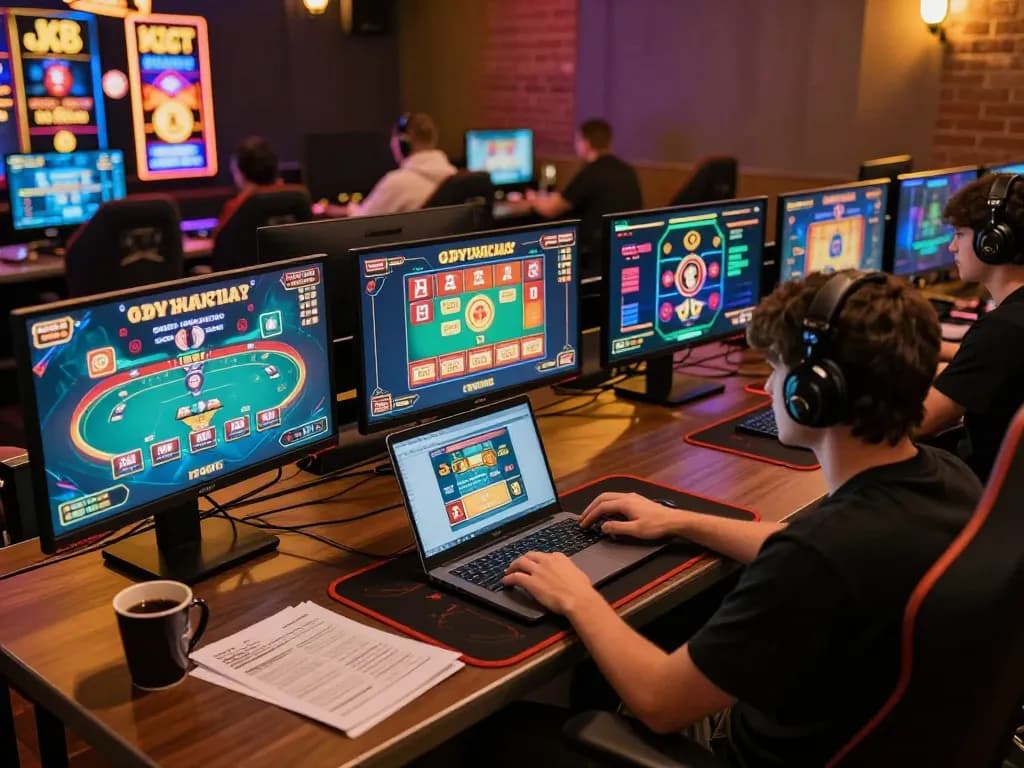 Engage in dynamic online gaming sessions at ytr88 with multiple screens displaying slots and poker