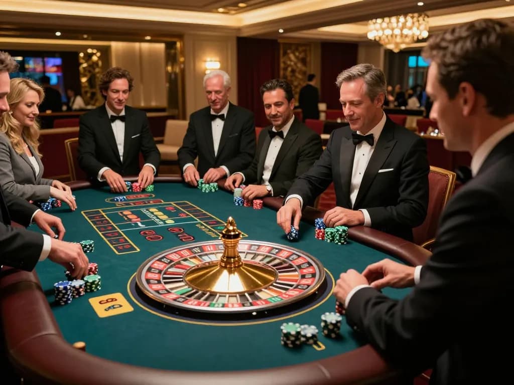 Players engaging in competitive roulette gameplay at a 3WIN casino, surrounded by warm ambiance and excitement.