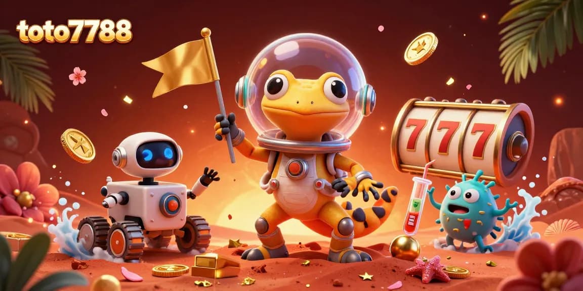 Experience the excitement of betting at toto7788 with vibrant casino elements and animated characters.