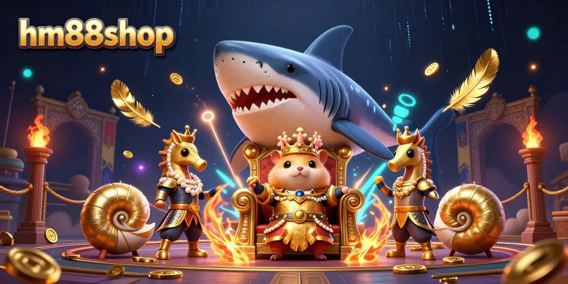 Experience the excitement of betting at hm88shop with a vibrant 3D illustration of a hamster king throne.