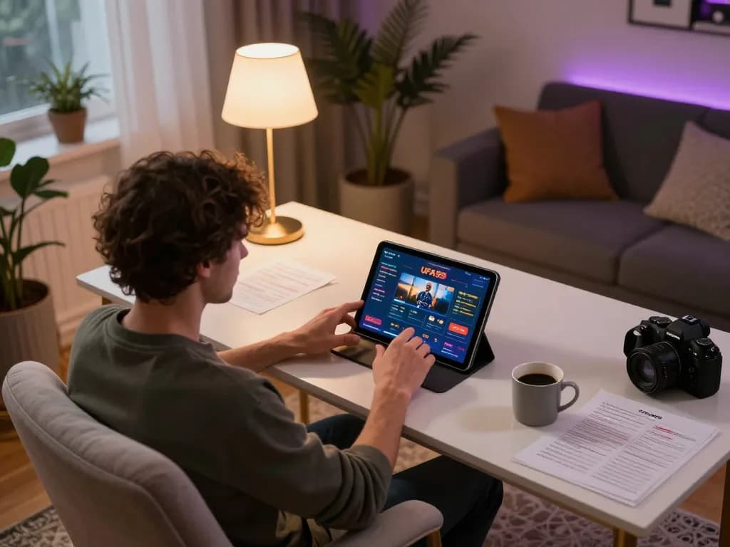 Engaging in UFA369 online gambling gameplay in a cozy home office setup