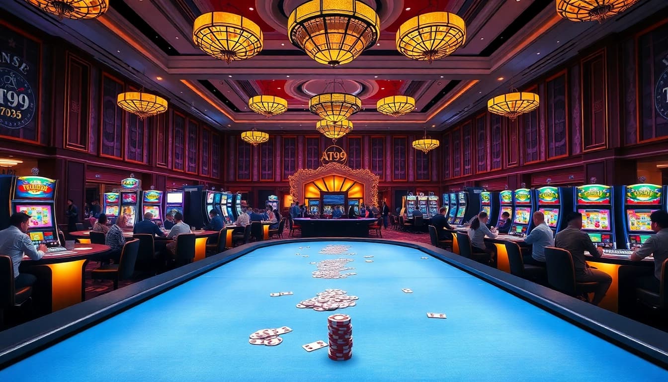 Exciting casino experience at AT99娛樂城 with vibrant gaming tables and lively atmosphere.