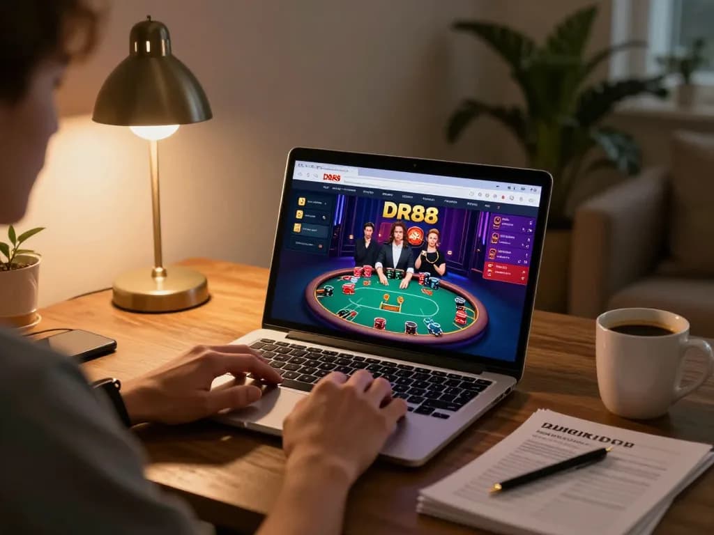 Engage in poker gameplay on the DR88 online casino platform, showcasing vibrant gaming action and strategic notes.