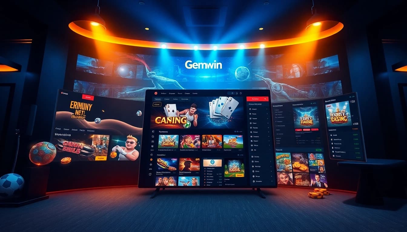 Gemwin online gaming platform interface showcasing casino games and sports betting.