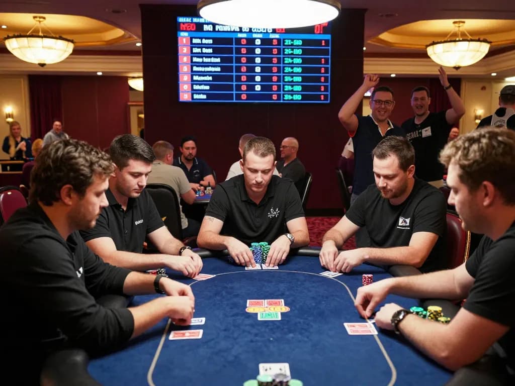 Players engaged in an exhilarating poker game at a sunwin casino, showcasing high-stakes excitement and strategy.