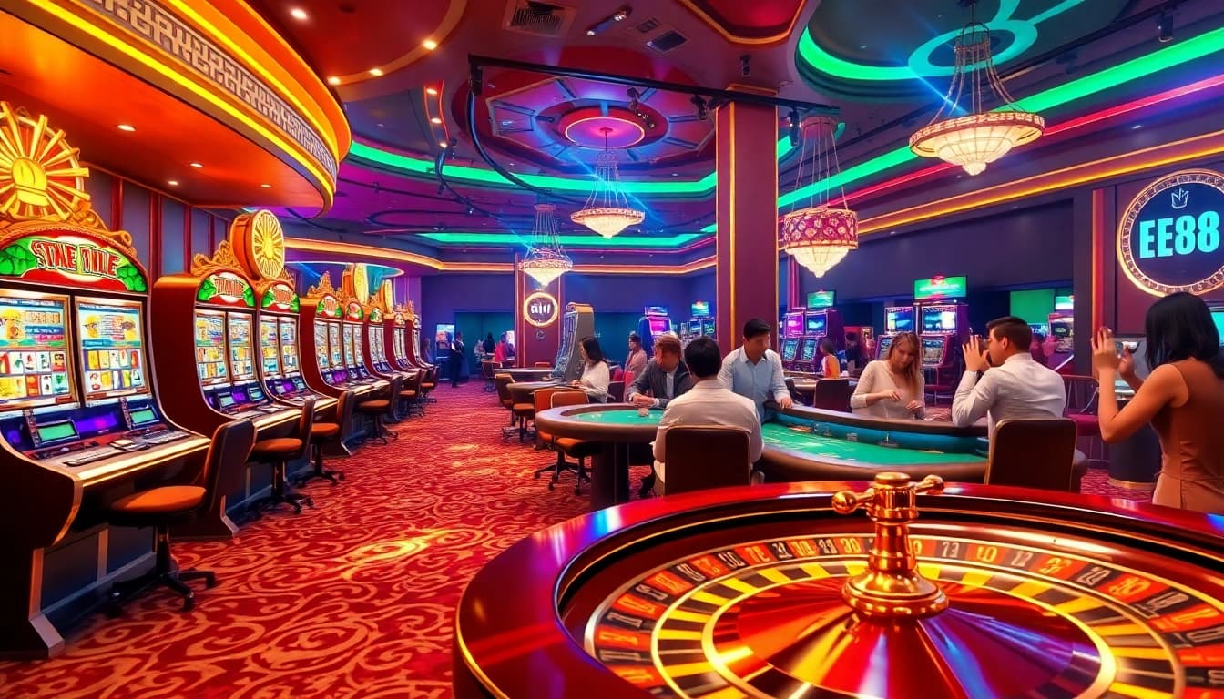 Experience the thrill of EE88's engaging casino atmosphere with vibrant games and players.
