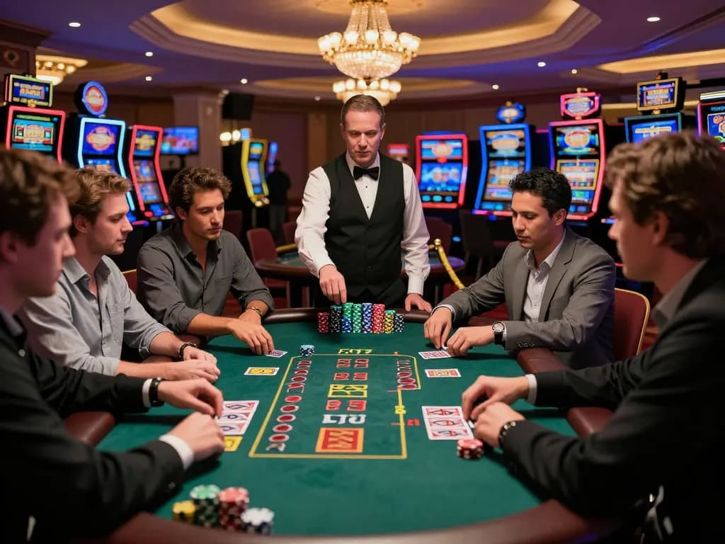 Engage in exciting gameplay at VIC88 đổi thưởng blackjack table with vibrant casino atmosphere.