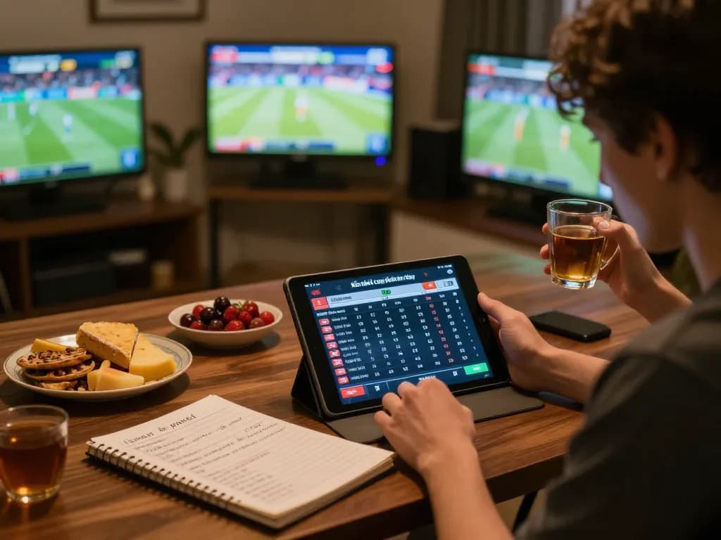 Kèo nhà cái hôm nay interface on a tablet during a cozy sports betting session at home