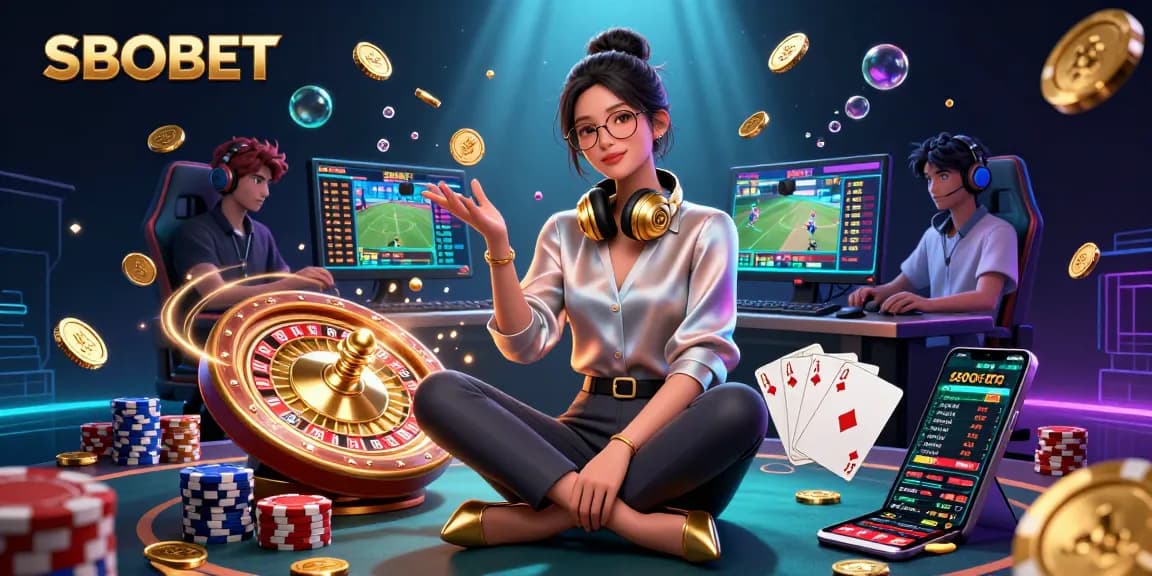 SBOBET players experience vibrant sports betting with golden coins and exciting games in a dynamic setting.