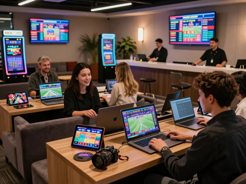 3win players engaging in an interactive online gambling experience with vibrant sports graphics.