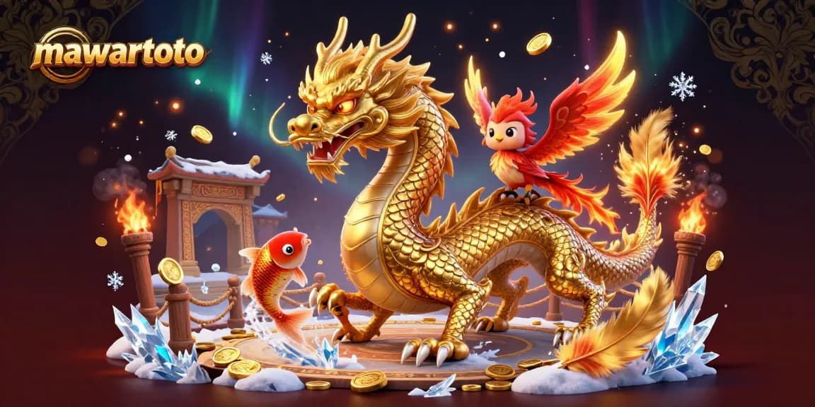 Engage in thrilling betting experiences on mawartoto with golden dragon and koi fish depiction.