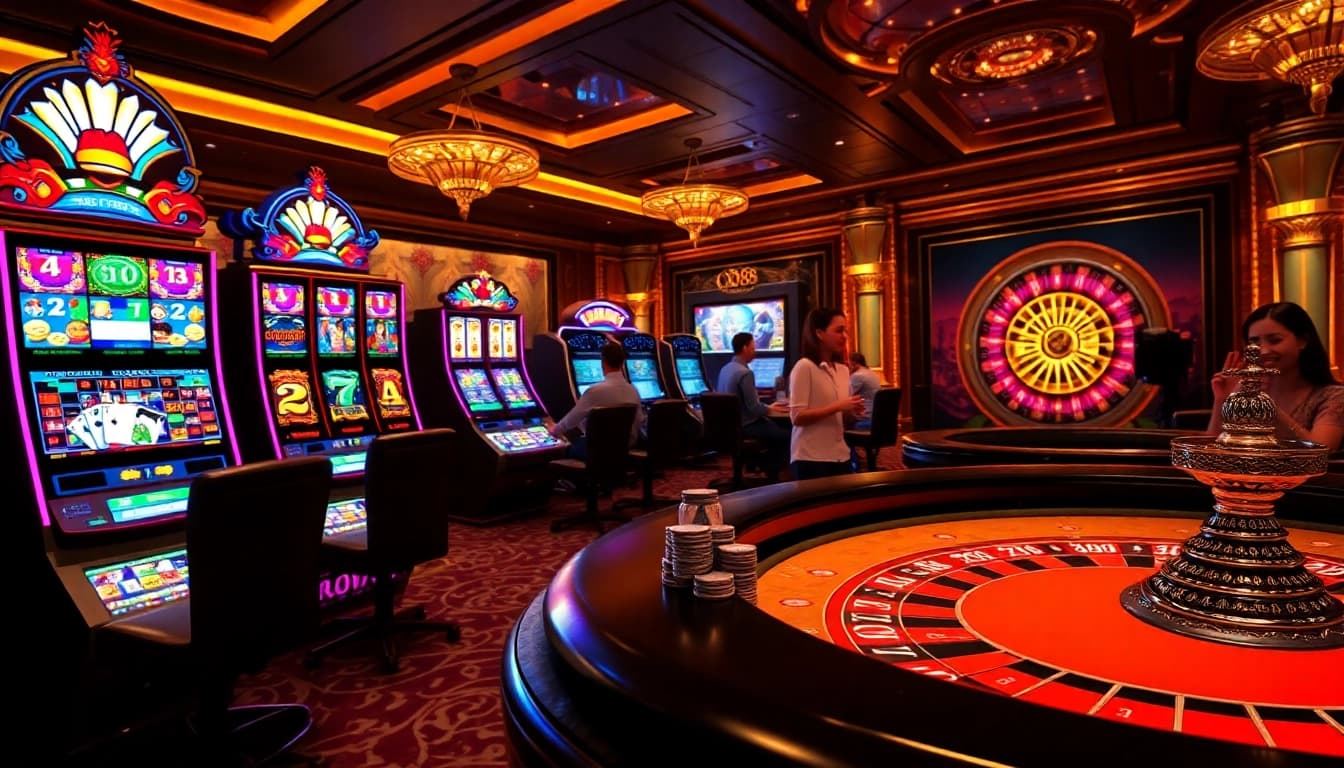 Exciting gameplay at QH88 showcasing poker chips and vibrant casino tables.