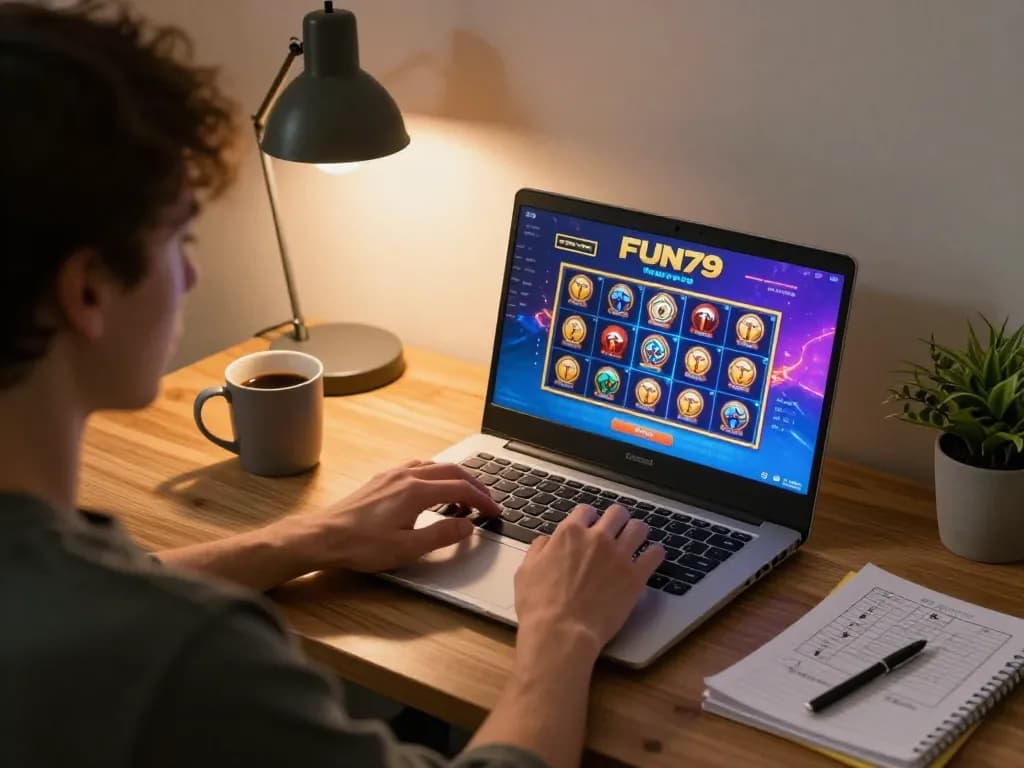 Engaged player enjoying online games at nhà cái fun79 in a cozy home setting