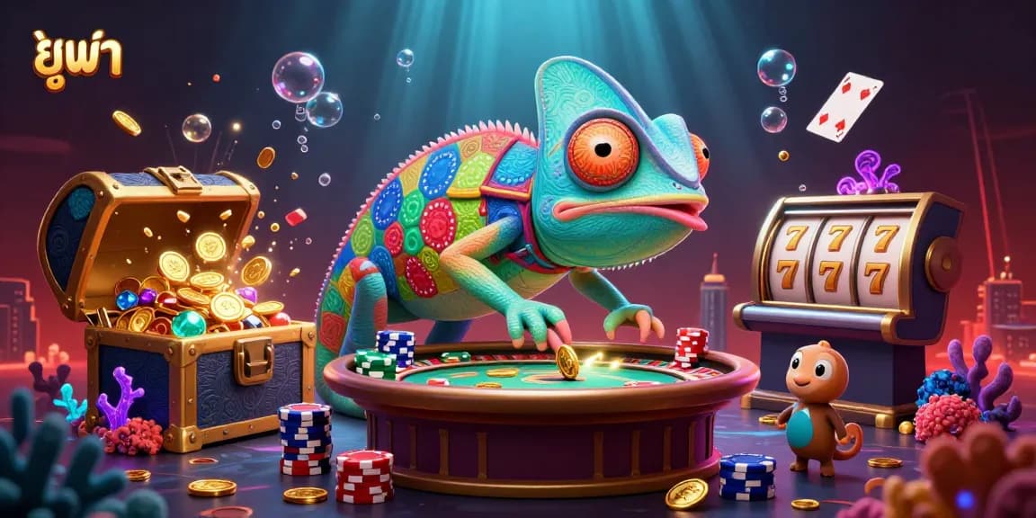 Experience the exciting world of ยูฟ่า with a vibrant 3D casino scene featuring animated characters and dynamic gambling elements.