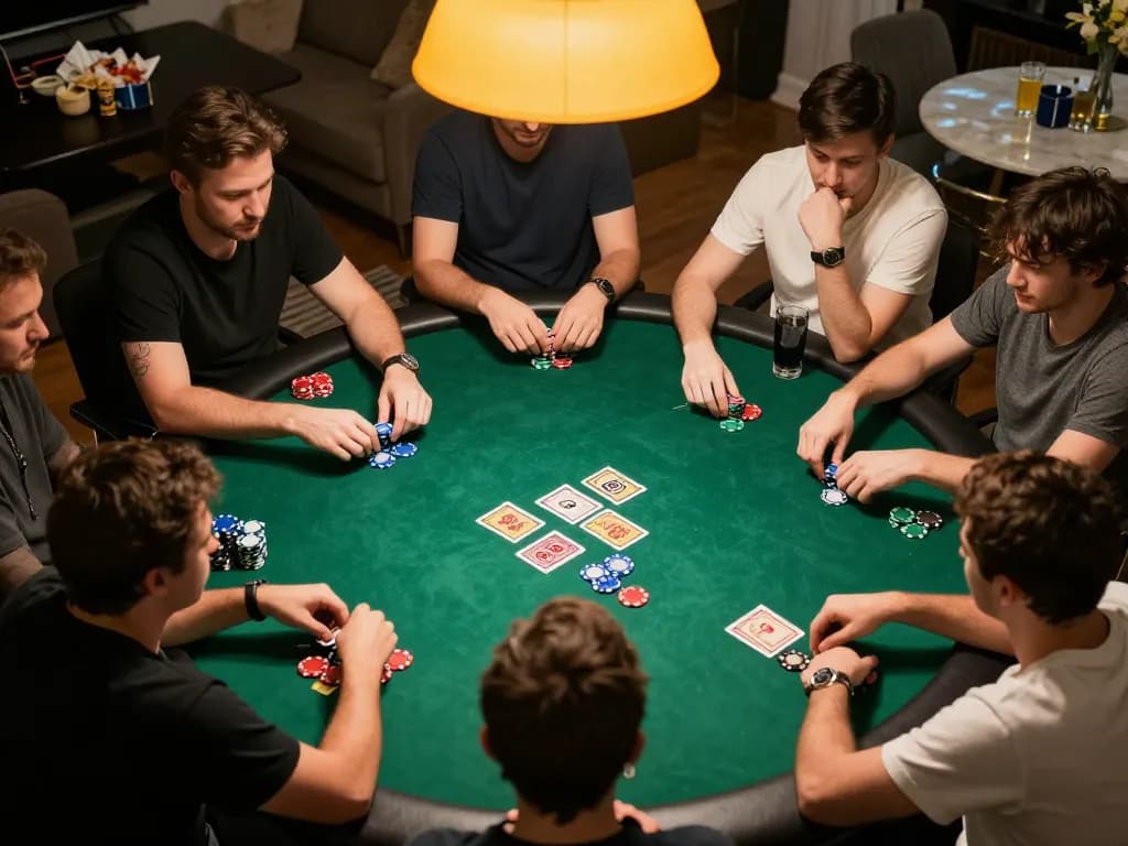 Players enjoying a strategic poker game at home featuring the popular 98win platform, emphasizing social and competitive atmosphere.