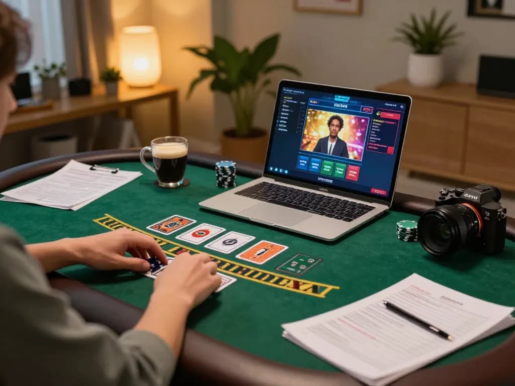 Engaging in a live dealer blackjack game on kkwin in a cozy home setting, focusing on strategy.