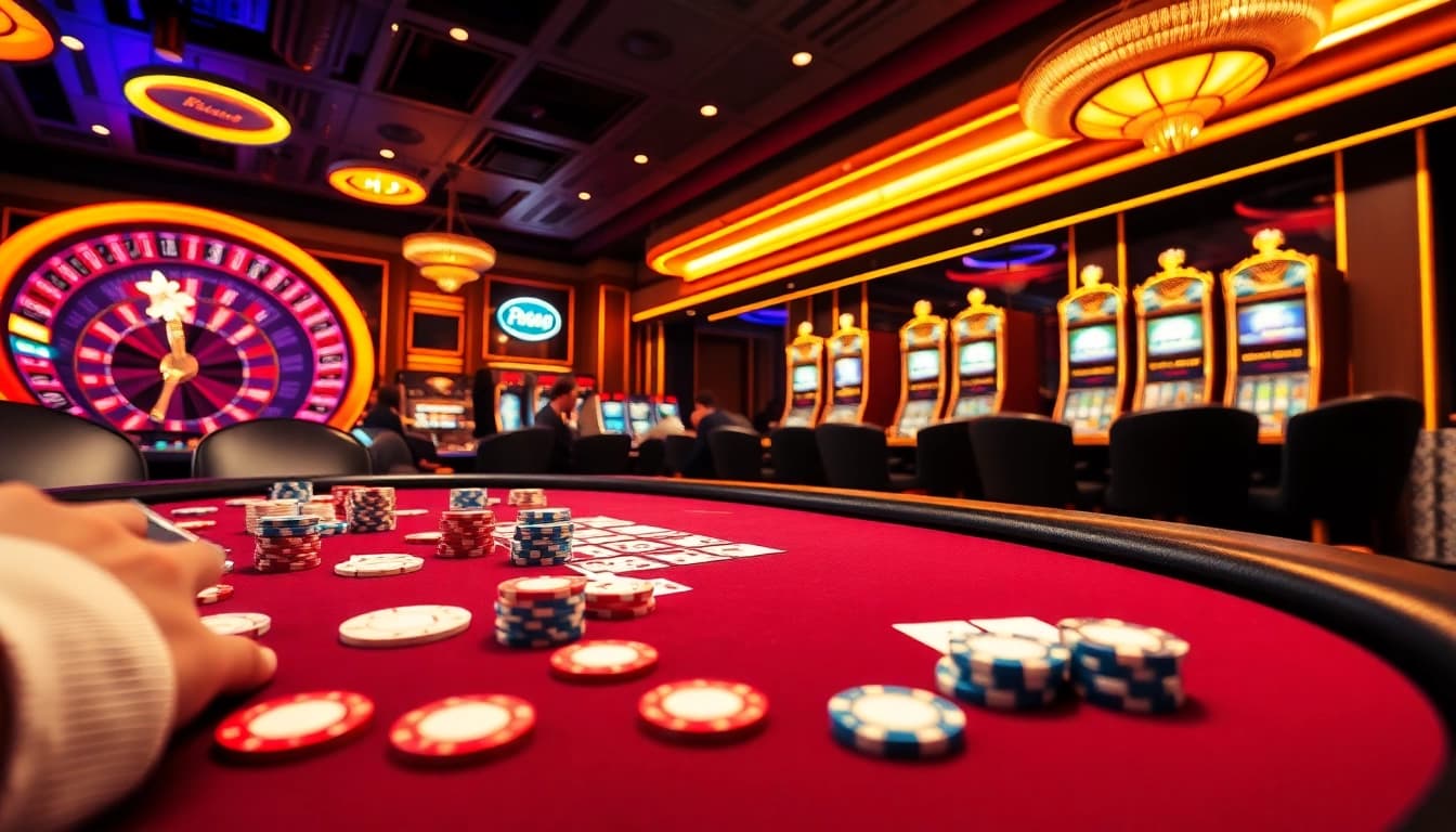 Experience the thrill of gambling at 789P, featuring lively poker games with vibrant chips and cards.