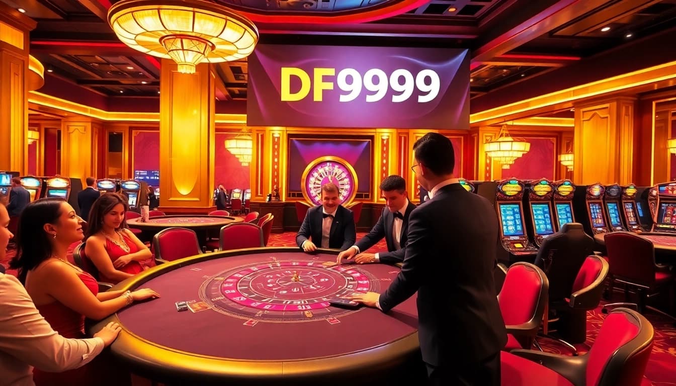 Exciting gameplay at DF999 casino with poker, roulette, and vibrant slot machines.
