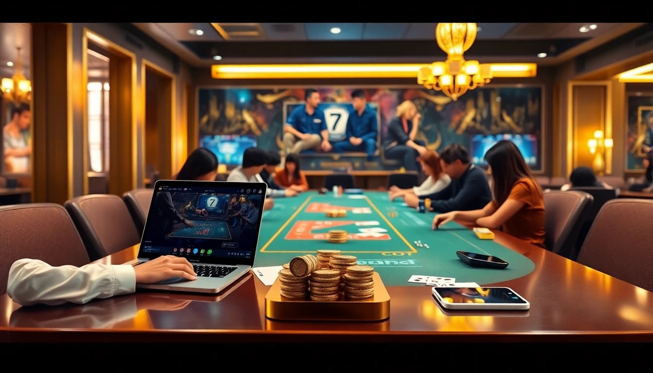 Game bài đổi thưởng quốc tế showcased in a vibrant online casino environment with players enjoying card games.