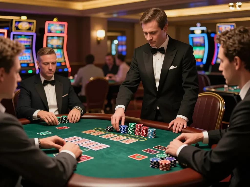 F168 players engaging in intense blackjack betting strategy at a sophisticated casino table.