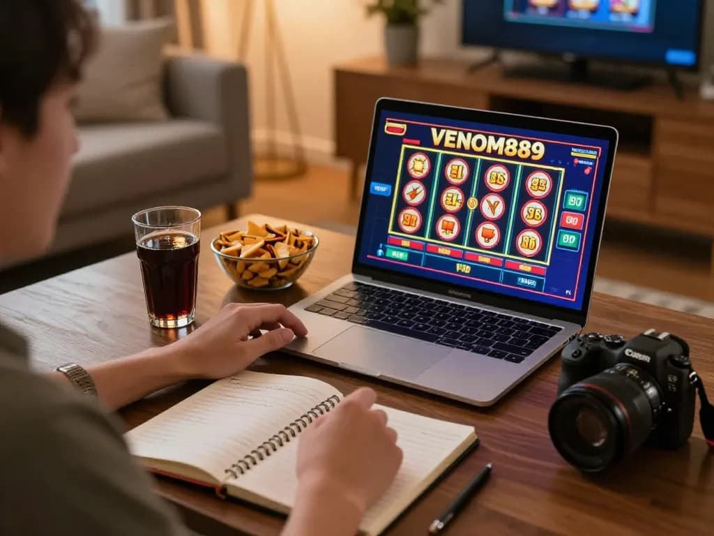 Engaging online session at VENOM889 Alternatif highlights a cozy home gaming atmosphere.
