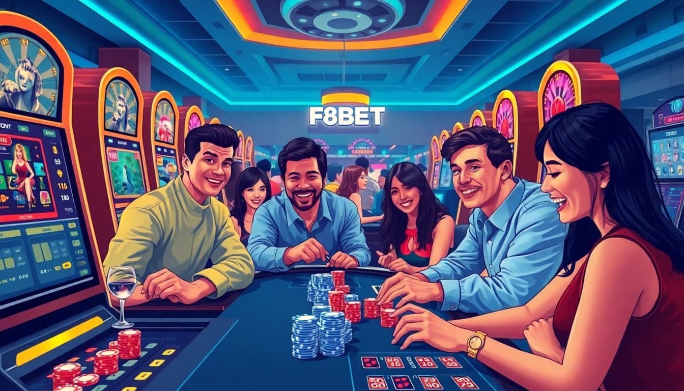 Experience thrilling online gaming at F8BET with diverse players enjoying Baccarat and exciting slot games.