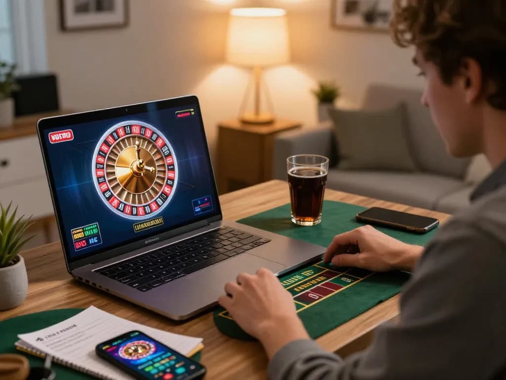 LC88 player strategizing during an online live roulette game at home.
