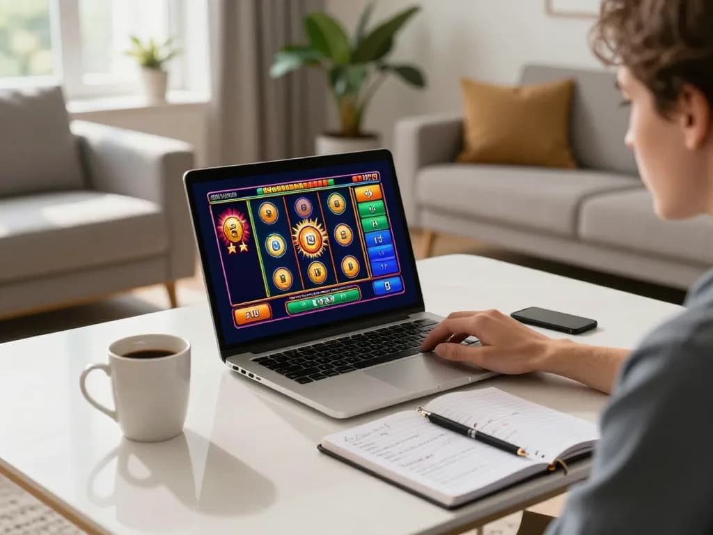 Engaging with 388bet online casino game in a bright living room setting with strategic notes.