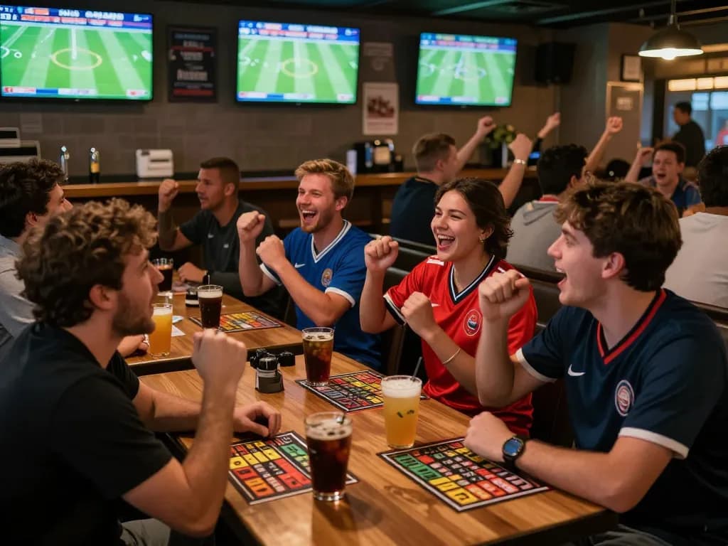 Okwintv users actively engaging in sports betting at a lively venue with live match displays