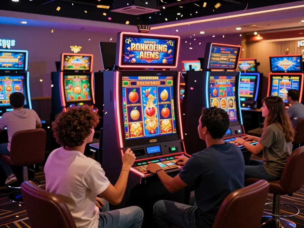 wild sultan casino gratuit offers exciting gameplay with diverse players celebrating wins in a vibrant, modern gaming environment.