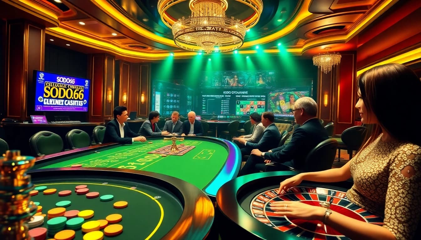 SODO66 casino scene featuring vibrant poker action and luxury gaming elements.