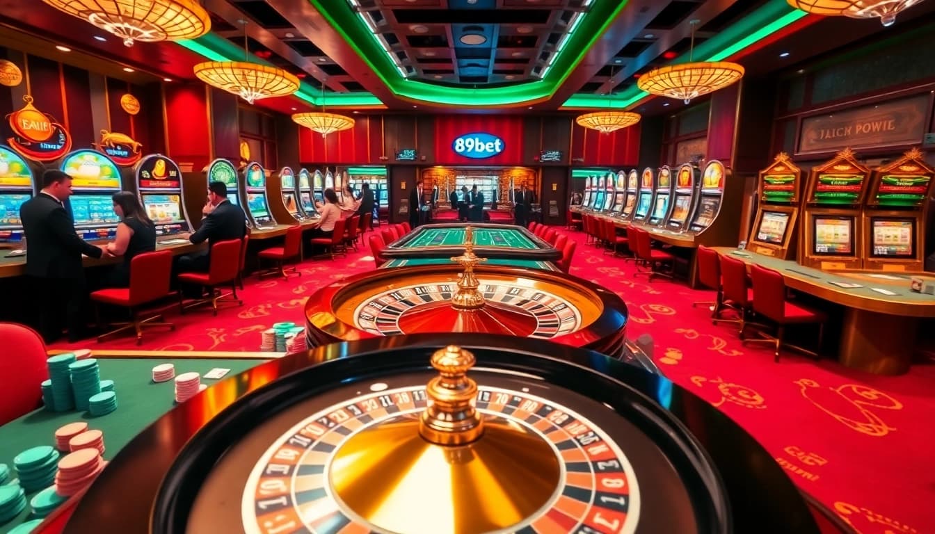 Experience the vibrant excitement of 89bet at an upscale casino table with cards and roulette.