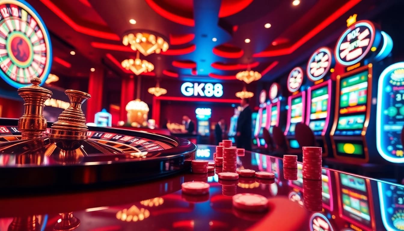 Players enjoying a thrilling casino experience with GK88 interface and vibrant table games.