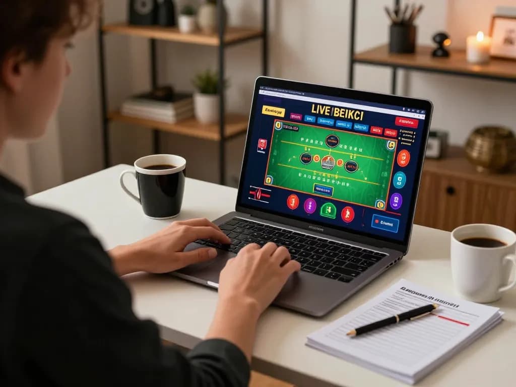 Kuwin player engaging in live dealer games at home, showcasing a vibrant online gaming environment.