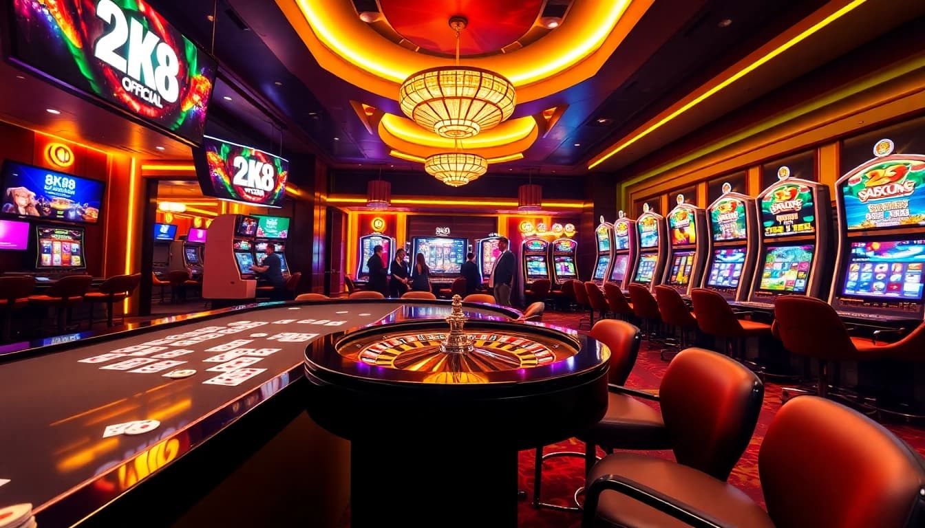 Exciting gaming scene showcasing the 8K8 Official brand with vibrant casino elements.