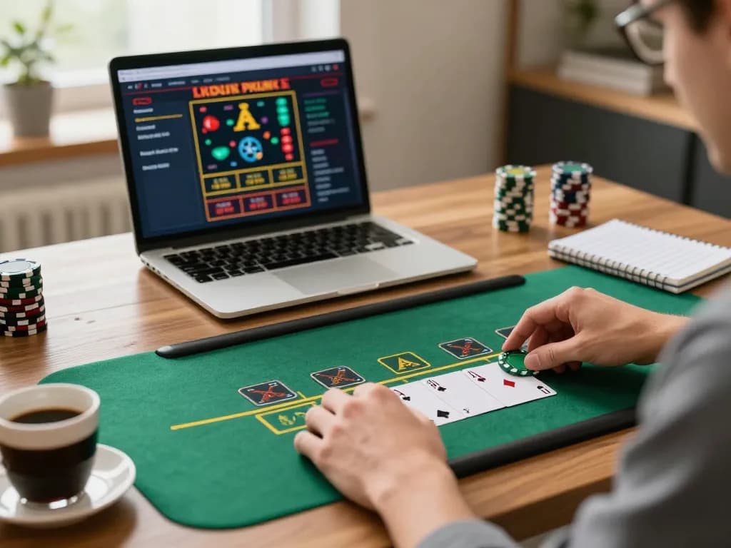 Engage in strategic blackjack gameplay on uu88 using a tablet in a stylish home office