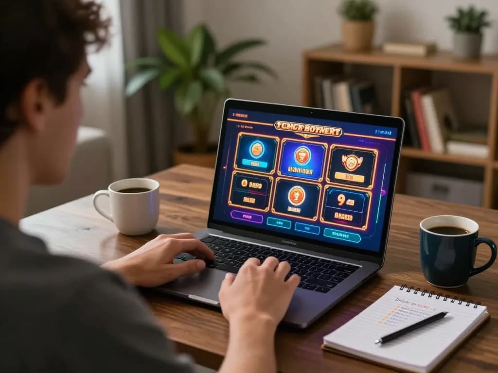 Experience seamless gameplay with link indoslot88 resmi on a laptop in a cozy home environment.