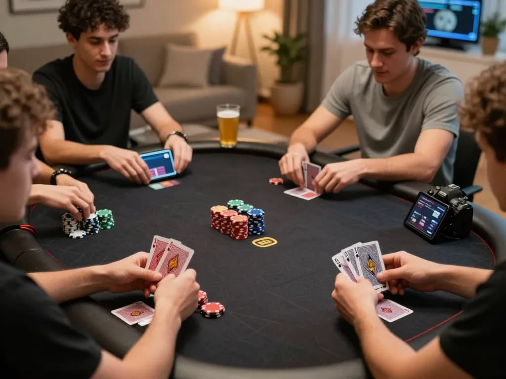 Players enjoying a thrilling online poker game on 88aa with colorful chips and cards.