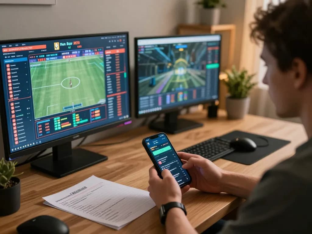 Engaged user placing bets with Agen Slot app on smartphone during live sports event