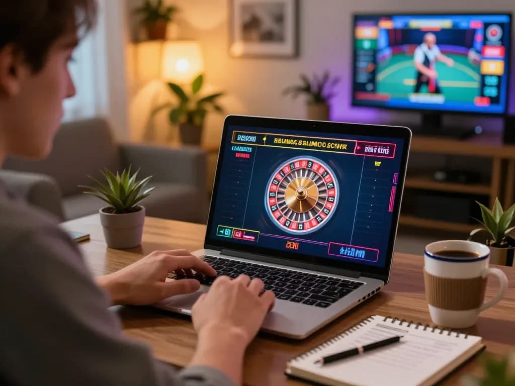 Sky88 player enjoying live dealer roulette in a cozy home setup, emphasizing responsible gaming.